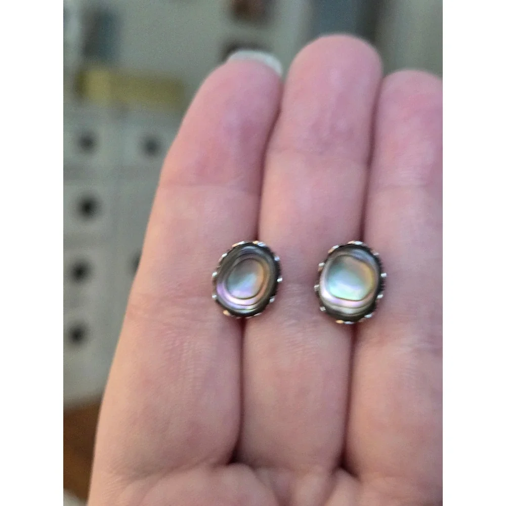 Abalone Shell Sterling Stud Earrings Vintage Pierced
